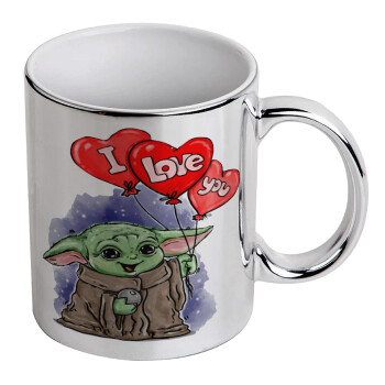 Yoda, i love you, Κούπα κεραμική, ασημένια καθρέπτης, 330ml