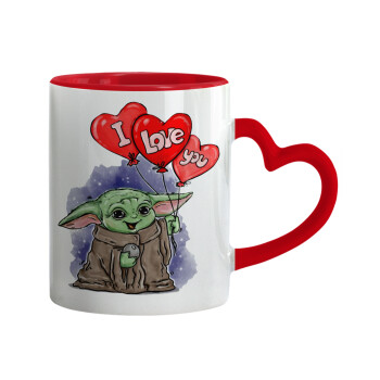 Yoda, i love you, Mug heart red handle, ceramic, 330ml