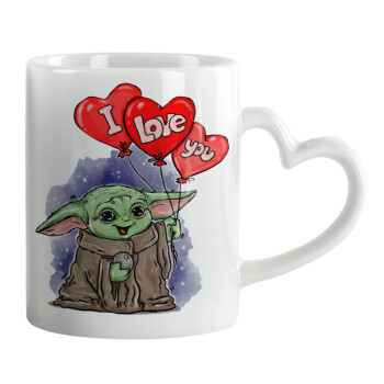 Yoda, i love you, Κούπα καρδιά χερούλι λευκή, κεραμική, 330ml