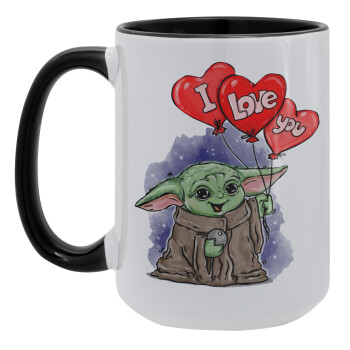 Yoda, i love you, Κούπα Mega 15oz, κεραμική Μαύρη, 450ml