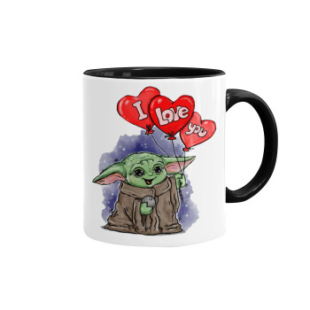 Yoda, i love you, Κούπα χρωματιστή μαύρη, κεραμική, 330ml