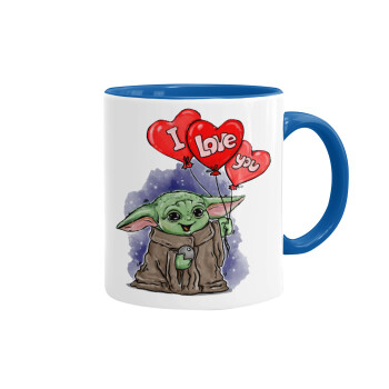 Yoda, i love you, Κούπα χρωματιστή μπλε, κεραμική, 330ml