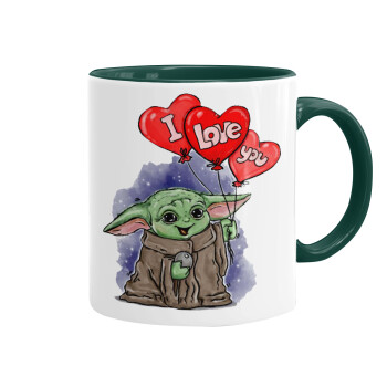 Yoda, i love you, Κούπα χρωματιστή πράσινη, κεραμική, 330ml