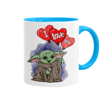Yoda, i love you, Κούπα χρωματιστή γαλάζια, κεραμική, 330ml