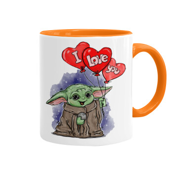 Yoda, i love you, Κούπα χρωματιστή πορτοκαλί, κεραμική, 330ml
