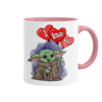 Yoda, i love you, Κούπα χρωματιστή ροζ, κεραμική, 330ml