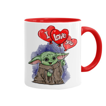 Yoda, i love you, Κούπα χρωματιστή κόκκινη, κεραμική, 330ml