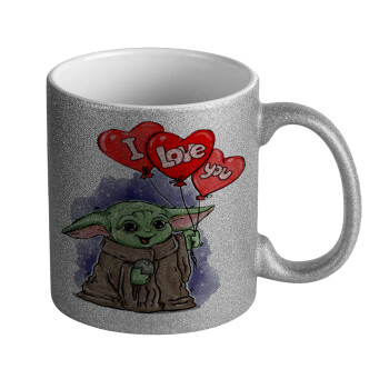 Yoda, i love you, Κούπα Ασημένια Glitter που γυαλίζει, κεραμική, 330ml