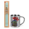 Easter Set, metallic thermal cup (300ml) & aromatic flat Easter candle (30cm) (TURQUOISE)