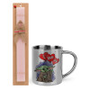 Easter Set, metallic thermal cup (300ml) & aromatic flat Easter candle (30cm) (PINK)