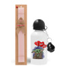 Easter Set, metallic aluminum bottle (500ml) & aromatic flat Easter candle (30cm) (PINK)