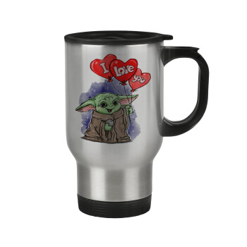 Yoda, i love you, Stainless steel travel mug with lid, double wall 450ml