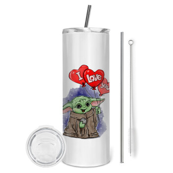 Yoda, i love you, Eco friendly stainless steel tumbler 600ml, with metal straw & cleaning brush