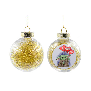 Yoda, i love you, Χριστουγεννιάτικη μπάλα δένδρου διάφανη με χρυσό γέμισμα 8cm