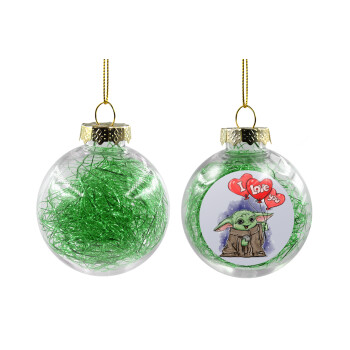 Yoda, i love you, Χριστουγεννιάτικη μπάλα δένδρου διάφανη με πράσινο γέμισμα 8cm