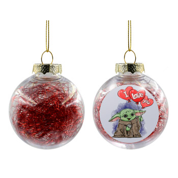 Yoda, i love you, Χριστουγεννιάτικη μπάλα δένδρου διάφανη με κόκκινο γέμισμα 8cm