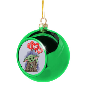 Yoda, i love you, Χριστουγεννιάτικη μπάλα δένδρου Πράσινη 8cm