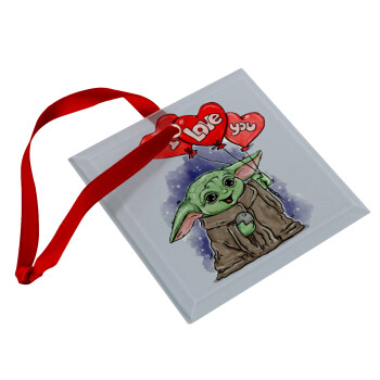 Yoda, i love you, Χριστουγεννιάτικο στολίδι γυάλινο τετράγωνο 9x9cm