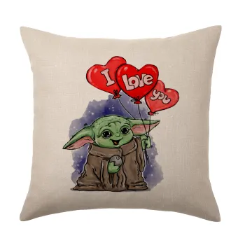 Yoda, i love you, Μαξιλάρι καναπέ ΛΙΝΟ 40x40cm περιέχεται το  γέμισμα