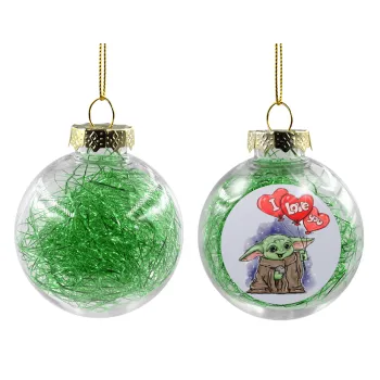 Yoda, i love you, Transparent Christmas tree ball ornament with green filling 8cm