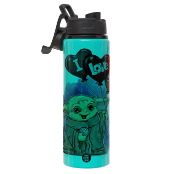 Yoda, i love you, Μεταλλικό παγούρι νερού με καπάκι ασφαλείας, αλουμινίου 850ml