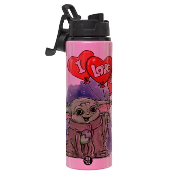 Yoda, i love you, Μεταλλικό παγούρι νερού με καπάκι ασφαλείας, αλουμινίου 850ml