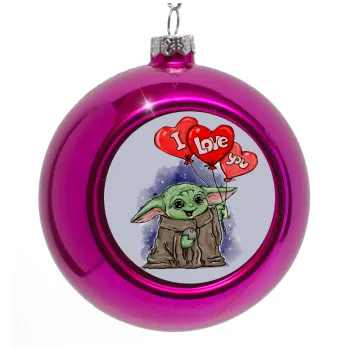 Yoda, i love you, Purple Christmas tree ornament bauble 8cm