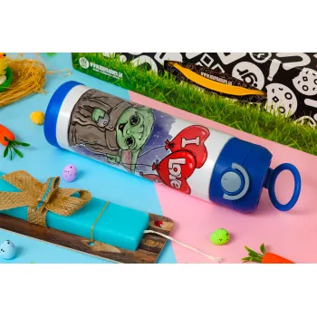 Yoda, i love you, Πασχαλινή Λαμπάδα με Παιδικό παγούρι θερμό, ανοξείδωτο, με καλαμάκι ασφαλείας, ΜΠΛΕ (500ml)