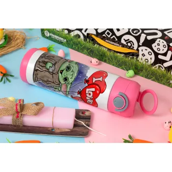 Yoda, i love you, Πασχαλινή Λαμπάδα με Παιδικό παγούρι θερμό, ανοξείδωτο, με καλαμάκι ασφαλείας, ΡΟΖ (500ml)