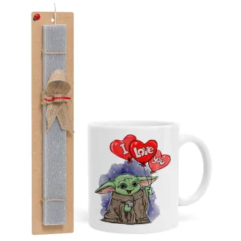 Yoda, i love you, Πασχαλινή Λαμπάδα με Κούπα κεραμική (330ml) & κερί αρωματικό πλακέ (30cm) (ΓΚΡΙ)