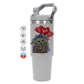 Yoda, i love you, GREY color, 890ml (30oz) stainless Steel Tumbler with Handle