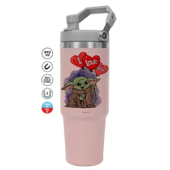 Yoda, i love you, Pink color, 890ml (30oz) stainless Steel Tumbler with Handle