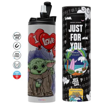 Yoda, i love you, Tumbler stainless steel GREY 600ml