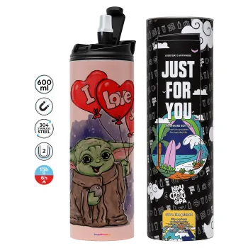Yoda, i love you, Tumbler stainless steel PINK 600ml