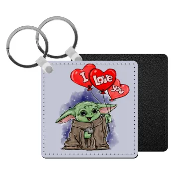 Yoda, i love you, Μπρελόκ Δερματίνη, τετράγωνο ΜΑΥΡΟ (5x5cm)