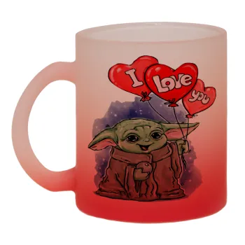 Yoda, i love you, Κούπα γυάλινη δίχρωμη με βάση το κόκκινο ματ, 330ml