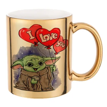 Yoda, i love you, Κούπα κεραμική, χρυσή καθρέπτης, 330ml