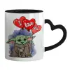 Mug heart black handle, ceramic, 330ml