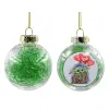 Transparent Christmas tree ball ornament with green filling 8cm