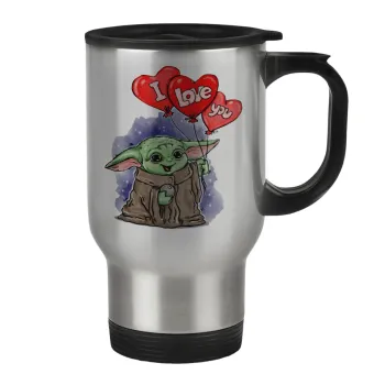Yoda, i love you, Stainless steel travel mug with lid, double wall 450ml