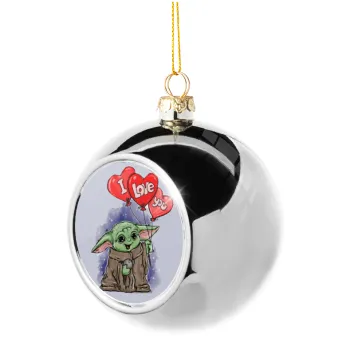Yoda, i love you, Silver 8cm Christmas tree ball ornament
