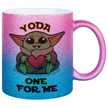 Yoda, one for me , Κούπα Χρυσή/Μπλε Glitter, κεραμική, 330ml