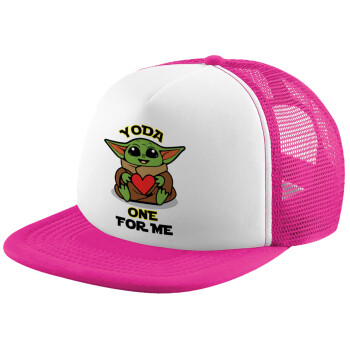 Yoda, one for me , Καπέλο Soft Trucker με Δίχτυ Pink/White 
