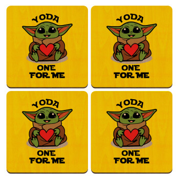 Yoda, one for me , ΣΕΤ x4 Σουβέρ ξύλινα τετράγωνα plywood (9cm)