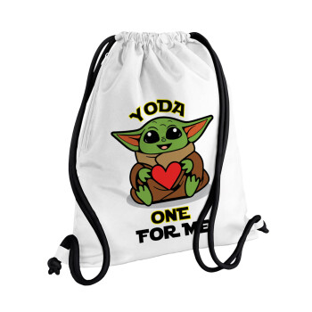 Yoda, one for me , Τσάντα πλάτης πουγκί GYMBAG λευκή, με τσέπη (40x48cm) & χονδρά κορδόνια