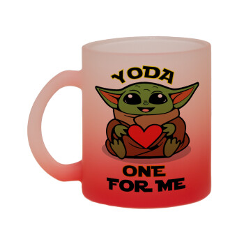 Yoda, one for me , Κούπα γυάλινη δίχρωμη με βάση το κόκκινο ματ, 330ml