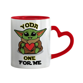 Yoda, one for me , Κούπα καρδιά χερούλι κόκκινη, κεραμική, 330ml