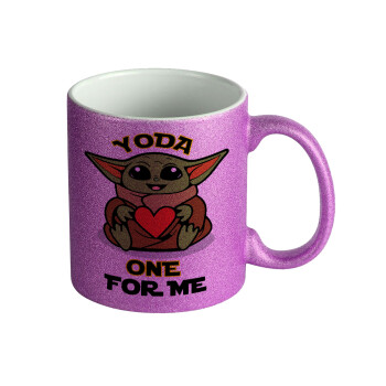 Yoda, one for me , Κούπα Μωβ Glitter που γυαλίζει, κεραμική, 330ml