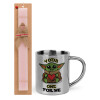Easter Set, metallic thermal cup (300ml) & aromatic flat Easter candle (30cm) (PINK)