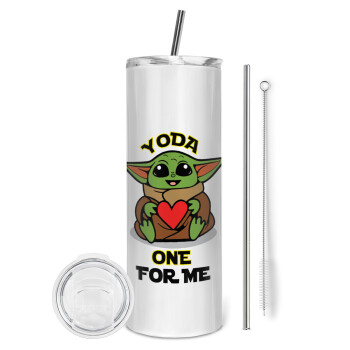 Yoda, one for me , Eco friendly ποτήρι θερμό (tumbler) από ανοξείδωτο ατσάλι 600ml, με μεταλλικό καλαμάκι & βούρτσα καθαρισμού